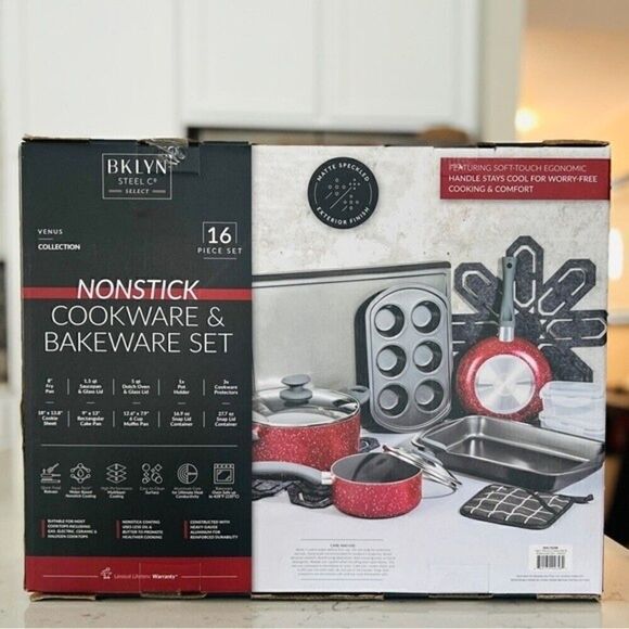 NEW Brooklyn 16 piece NONSTICK  COOKWARE & BAKEWARE SET, PAN MUFFIN pot - Picture 3 of 5